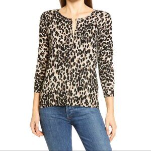 HALOGEN Leopard Print Crewneck Cardigan